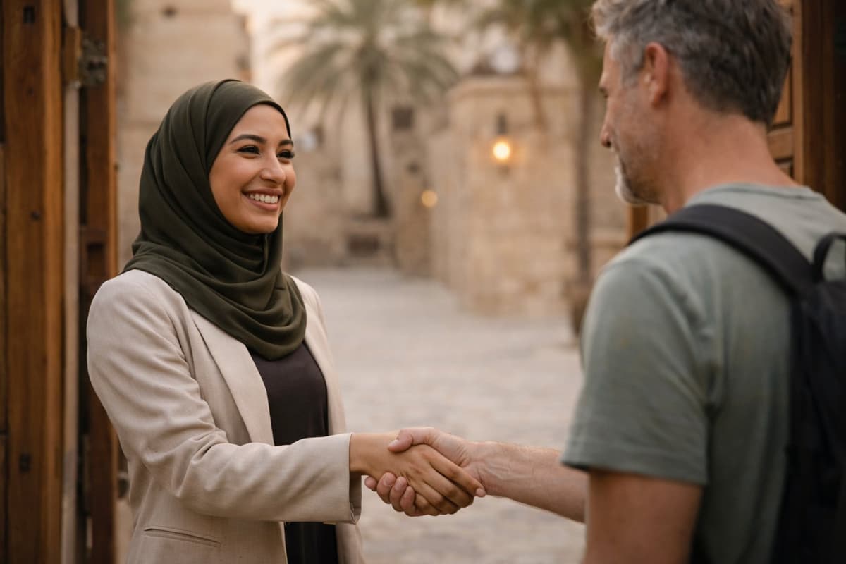 Guide welcoming a traveler